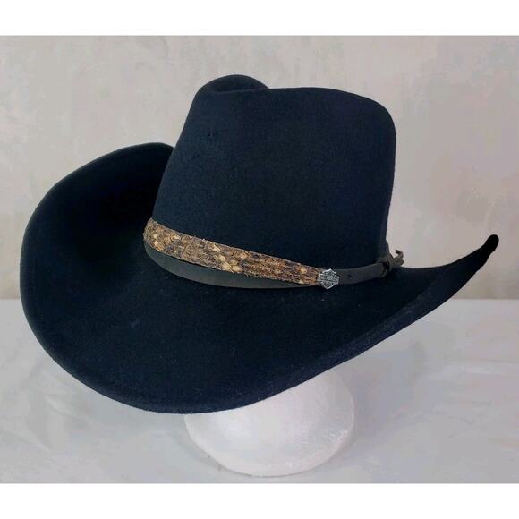 Vtg Harley Davidson WPL 4384 Black Wool Western Cowboy Hat Men Sz Large - Picture 1 of 11